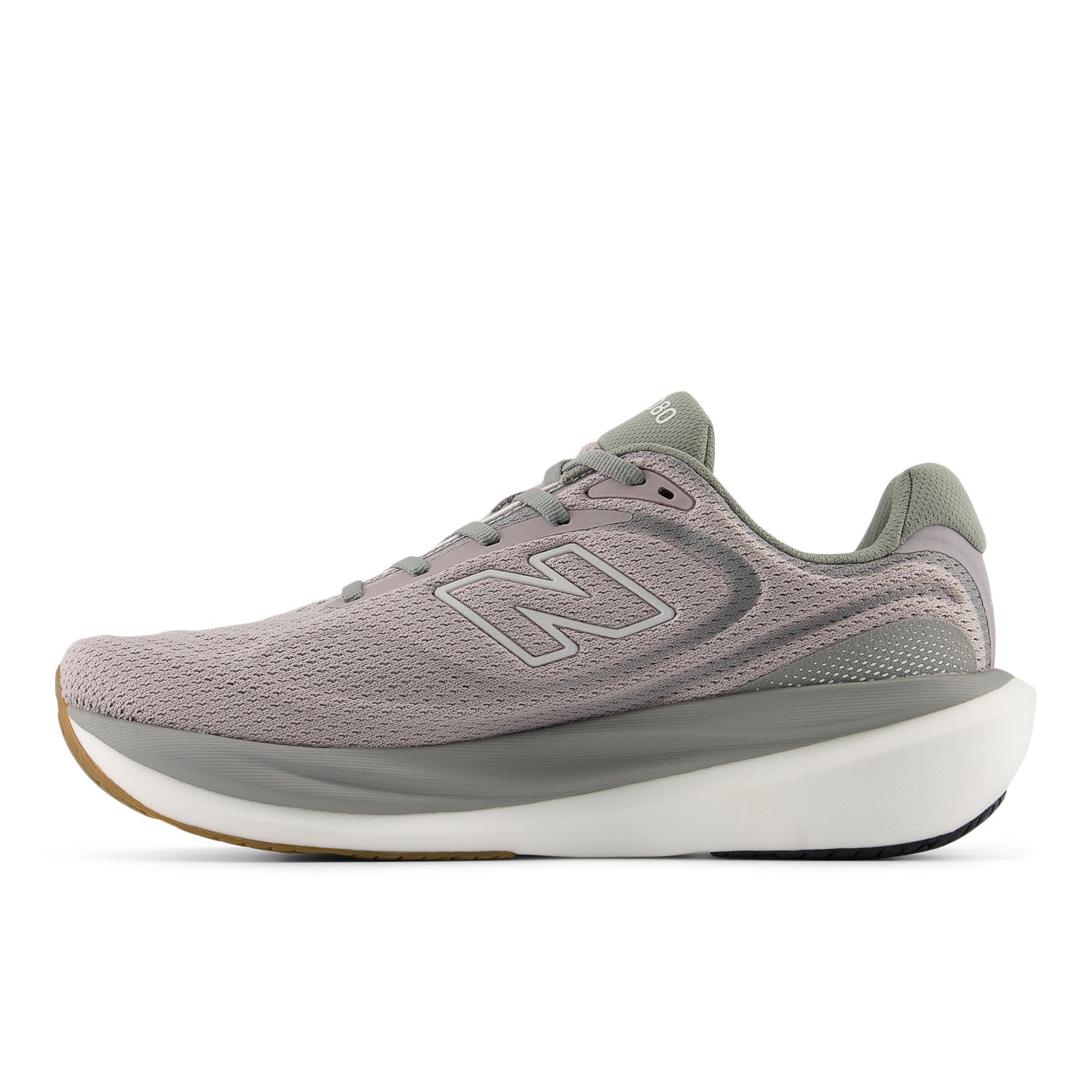 Gray running shoe with New Balance logo on a white background