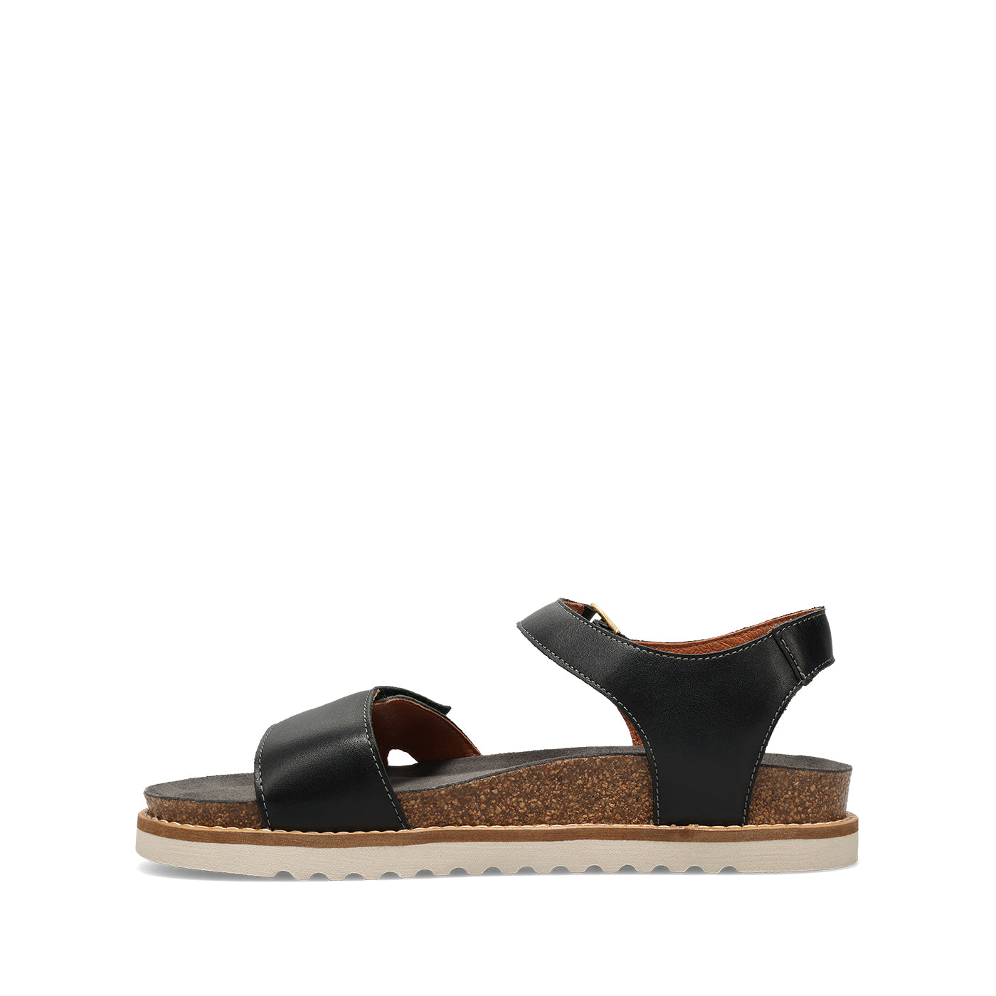 Black sandal with cork sole on a white background