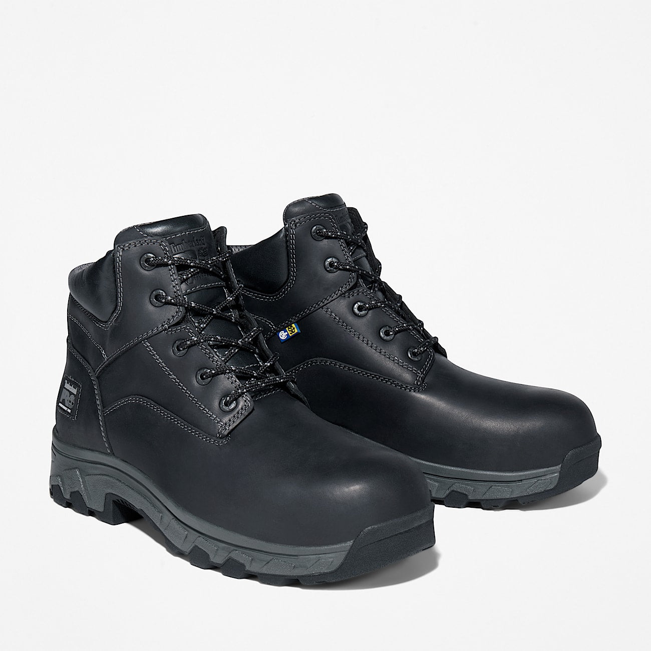 Pair of black leather boots on a white background