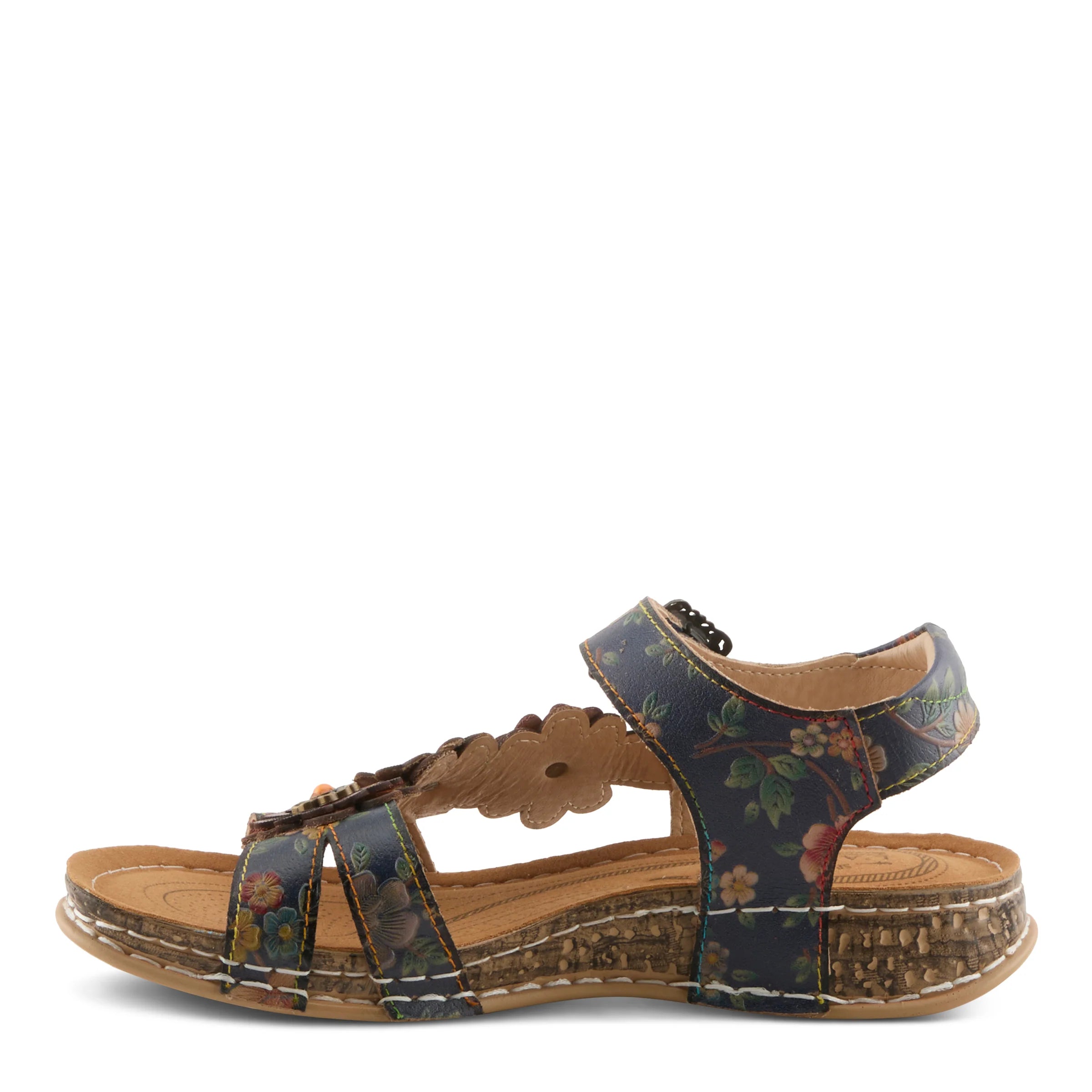 Floral patterned sandal on a white background