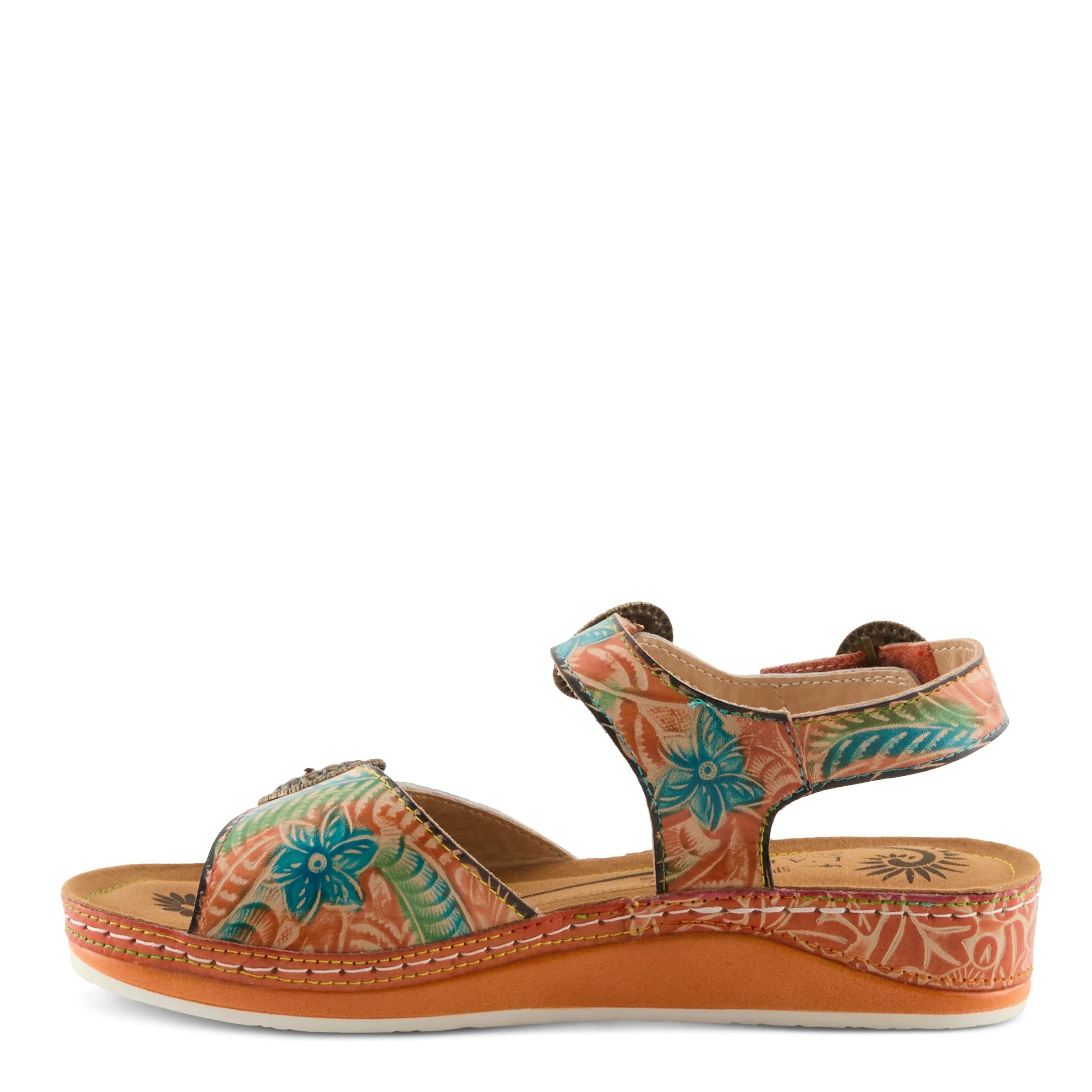 Colorful sandal with floral pattern on a white background