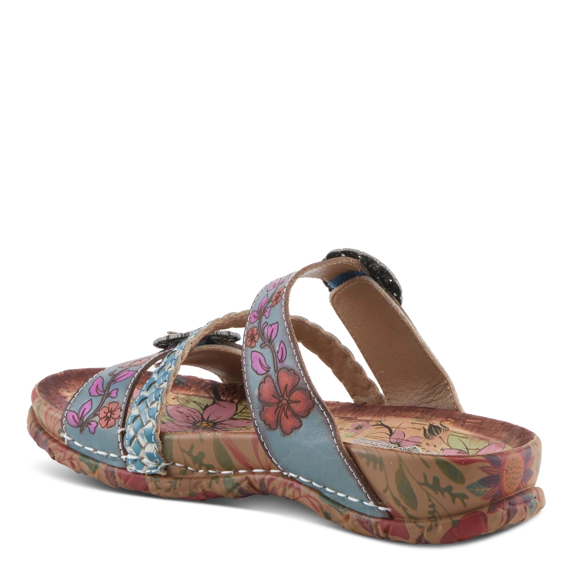 Colorful sandal with floral pattern on a white background