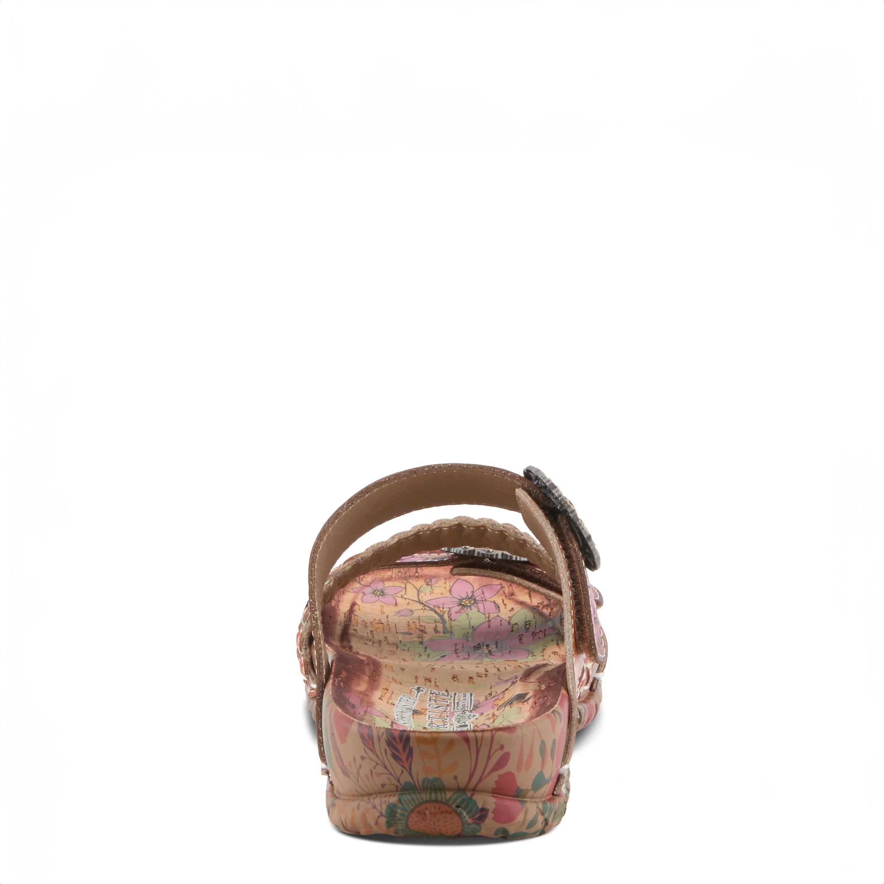 Floral-patterned sandal on a white background