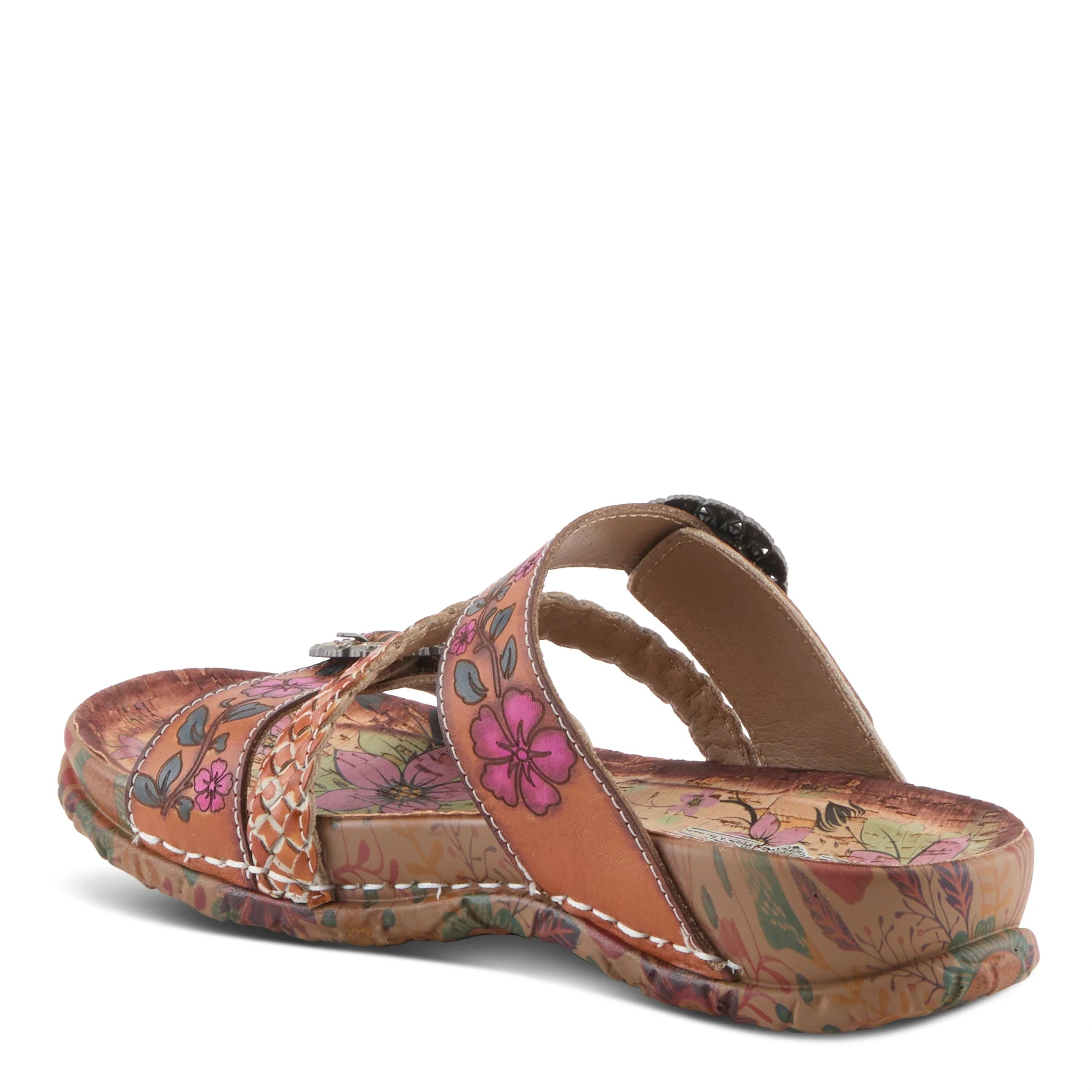 Floral-patterned sandal on a white background