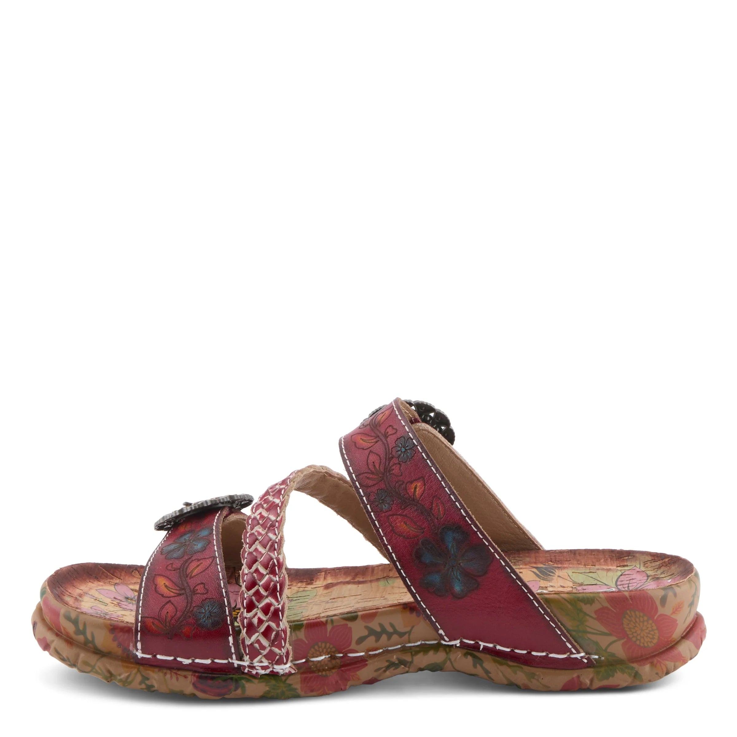 Multicolored sandal with floral pattern on a white background