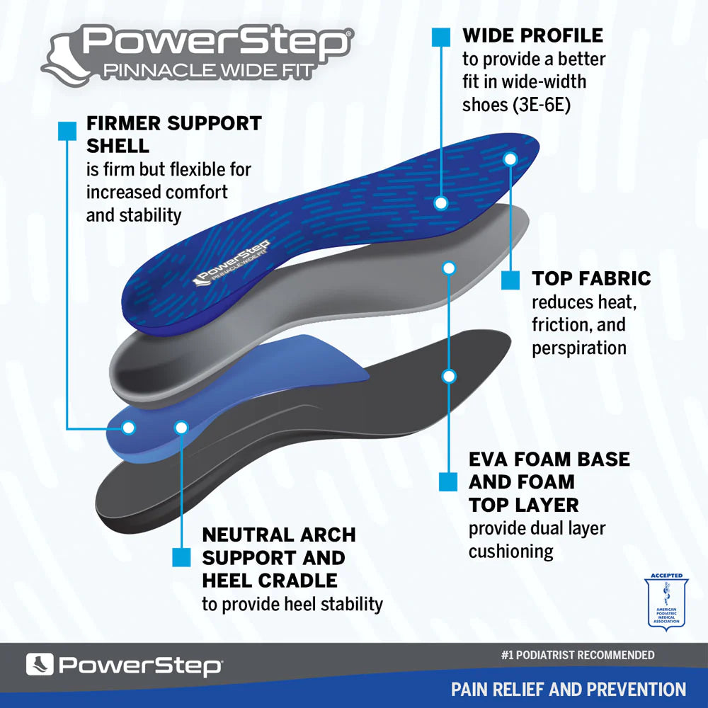 PowerStep Wide Insoles Wide Feet Arch Support Orthotic Extra Wide 6