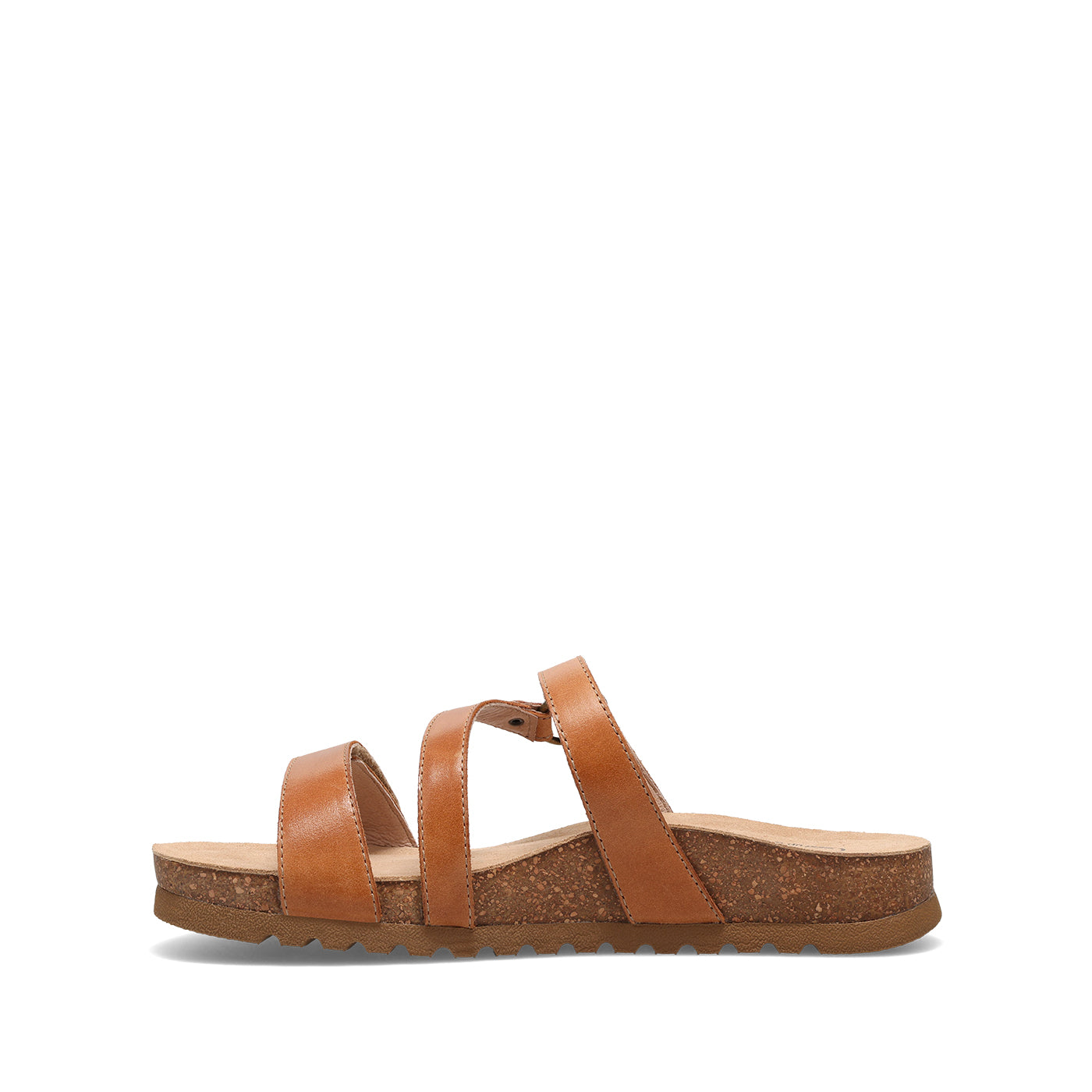 Brown sandal with multiple straps on a white background