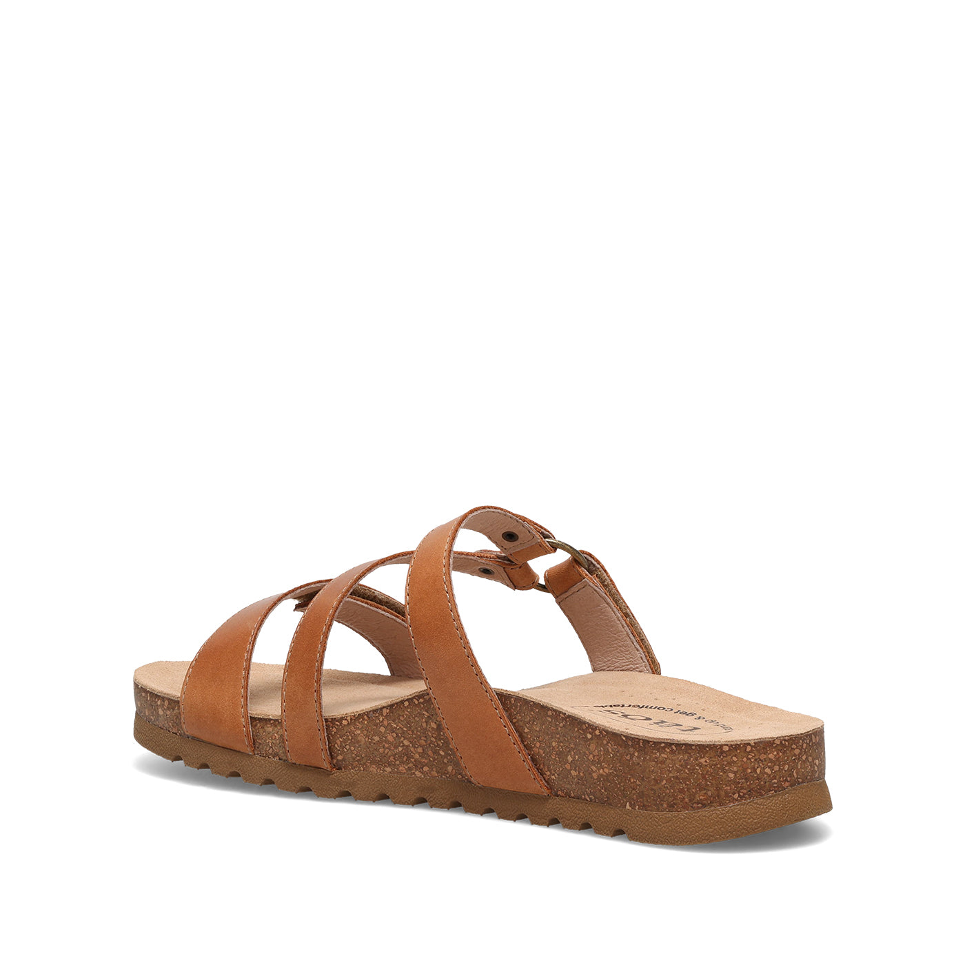 Brown sandal with multiple straps on a white background