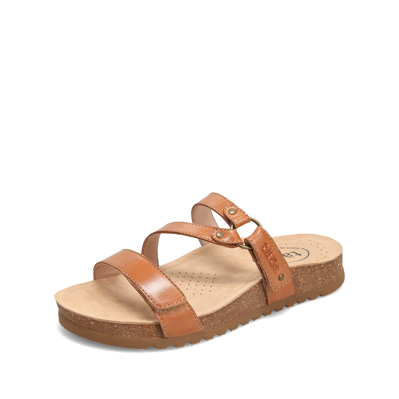 Brown sandal with cork sole on a white background