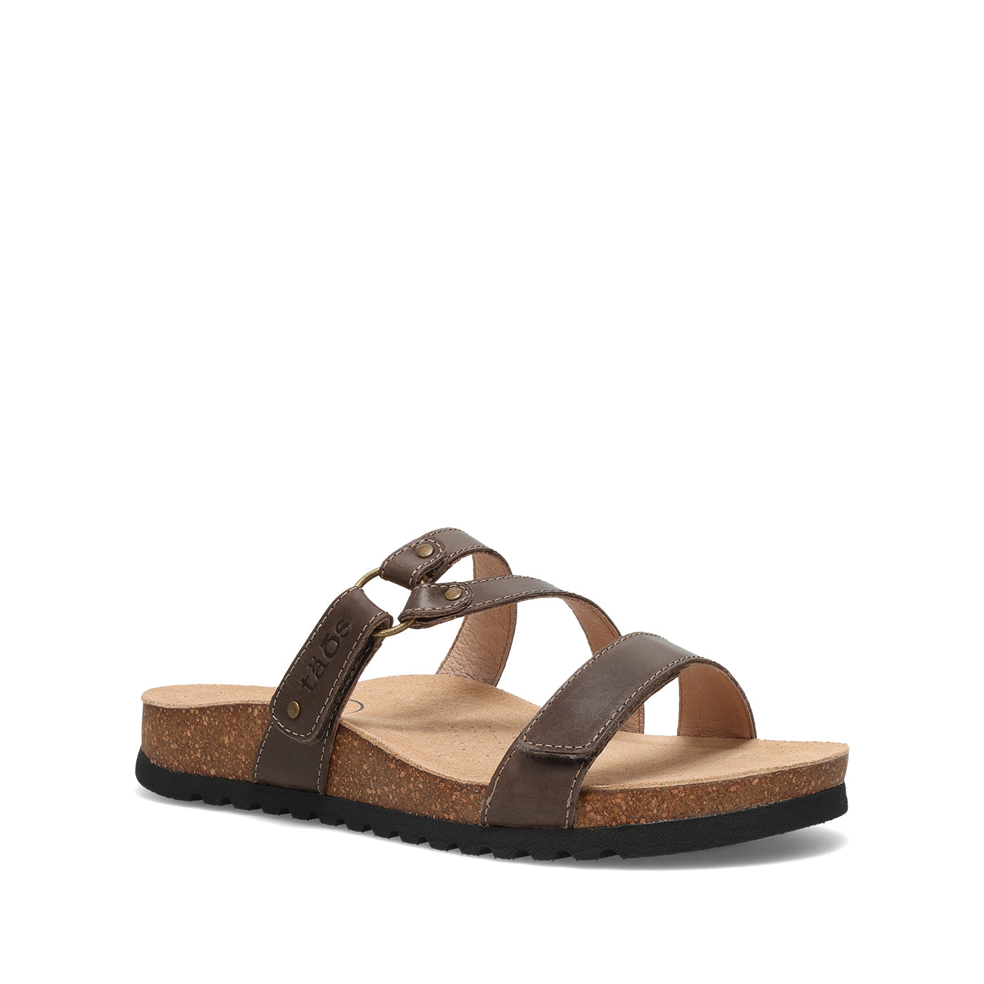 Brown sandal with cork sole on a white background