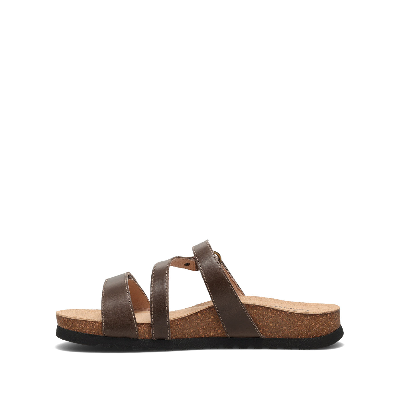Brown sandal with multiple straps on a white background