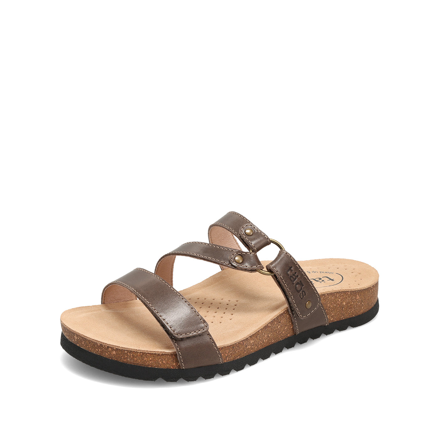 Brown sandal with cork sole on a white background