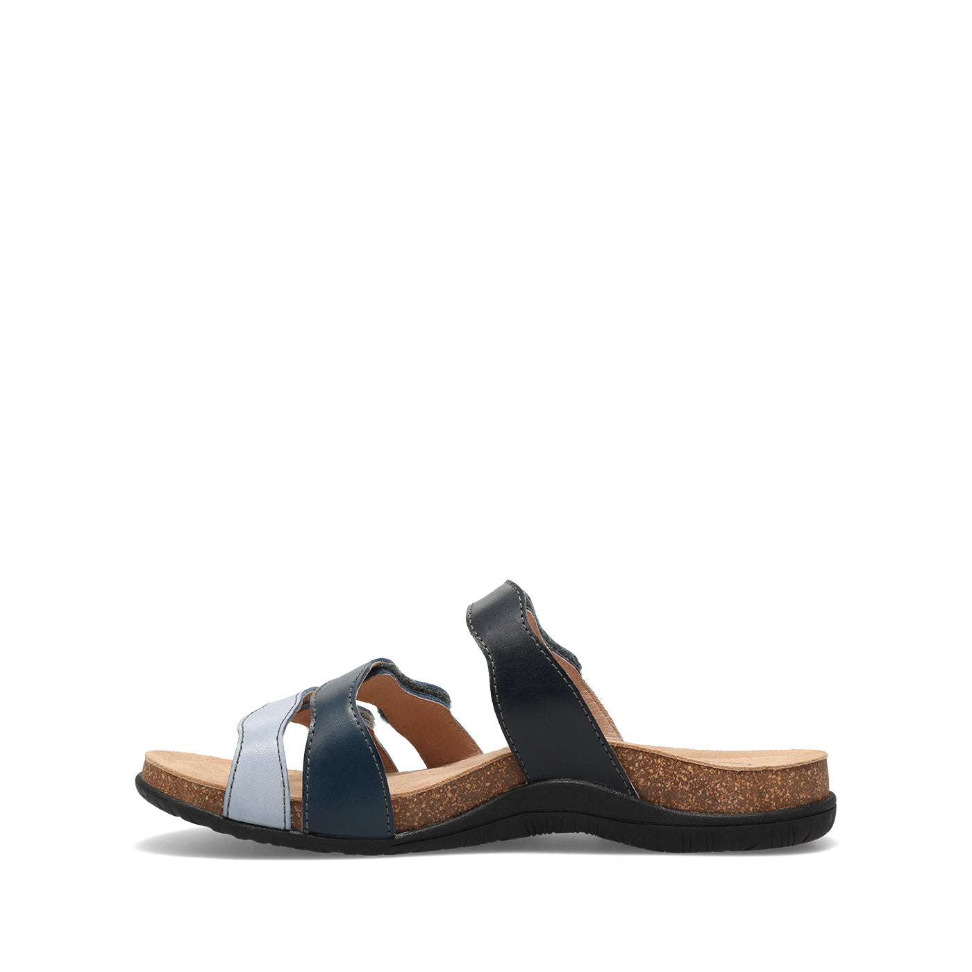 Black sandal with cork sole on a white background