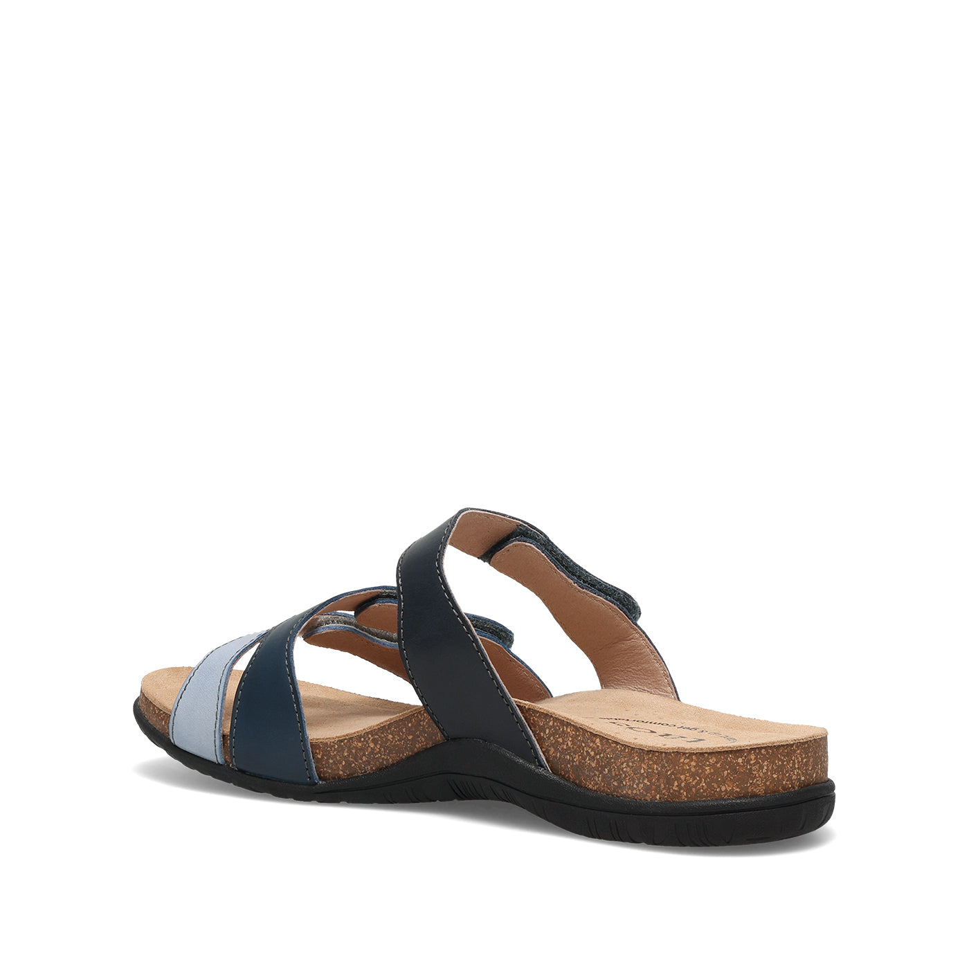 Navy and brown sandal on a white background