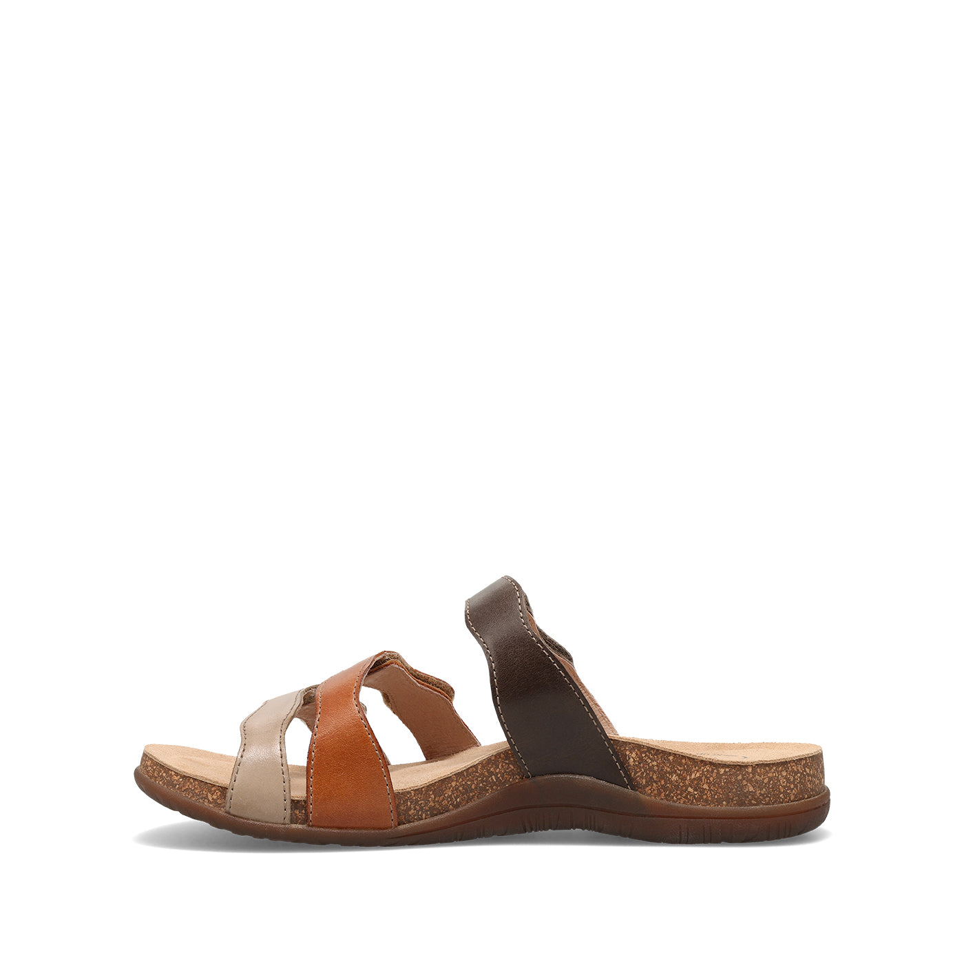 Brown sandal with multiple straps on a white background