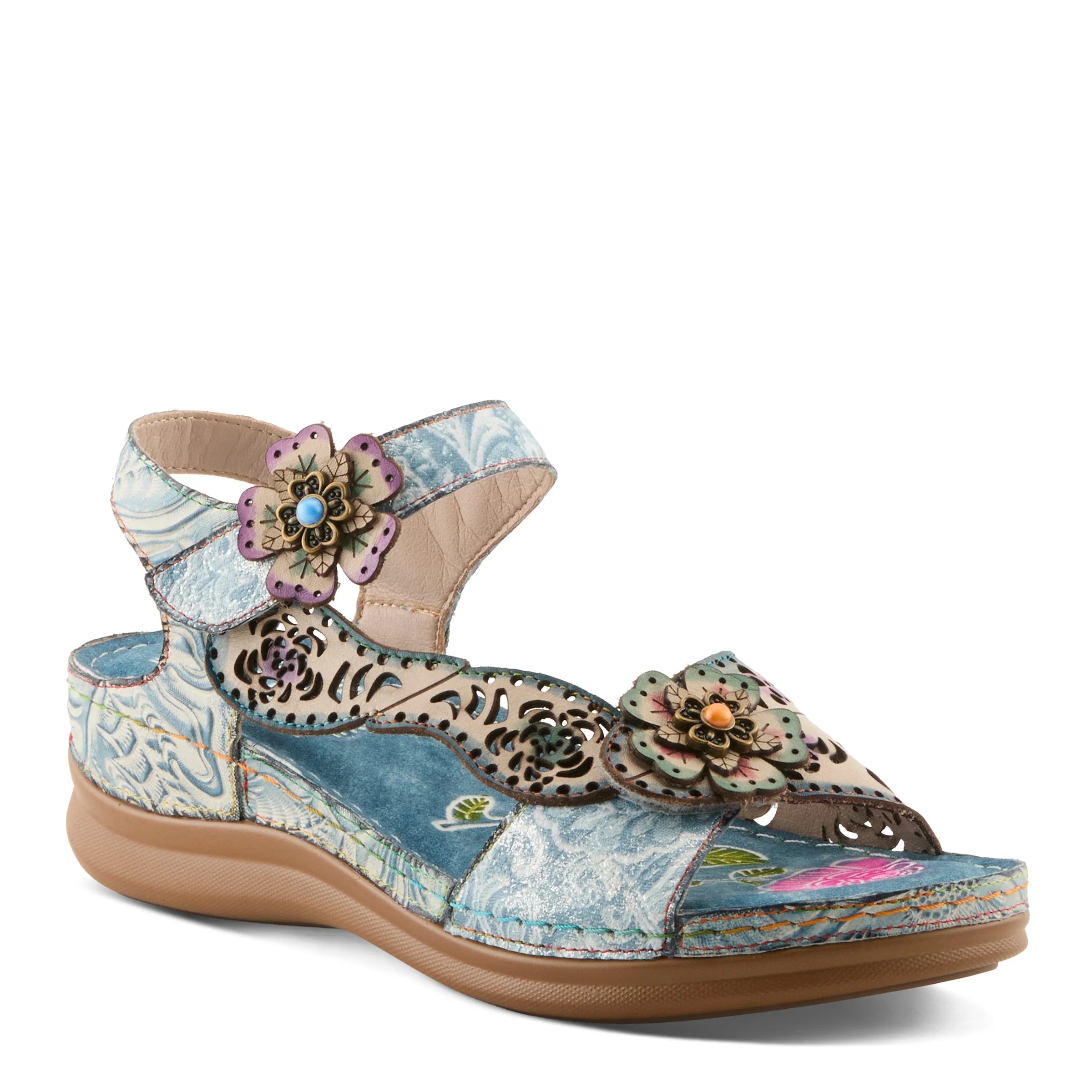 Colorful sandal with floral design on a white background