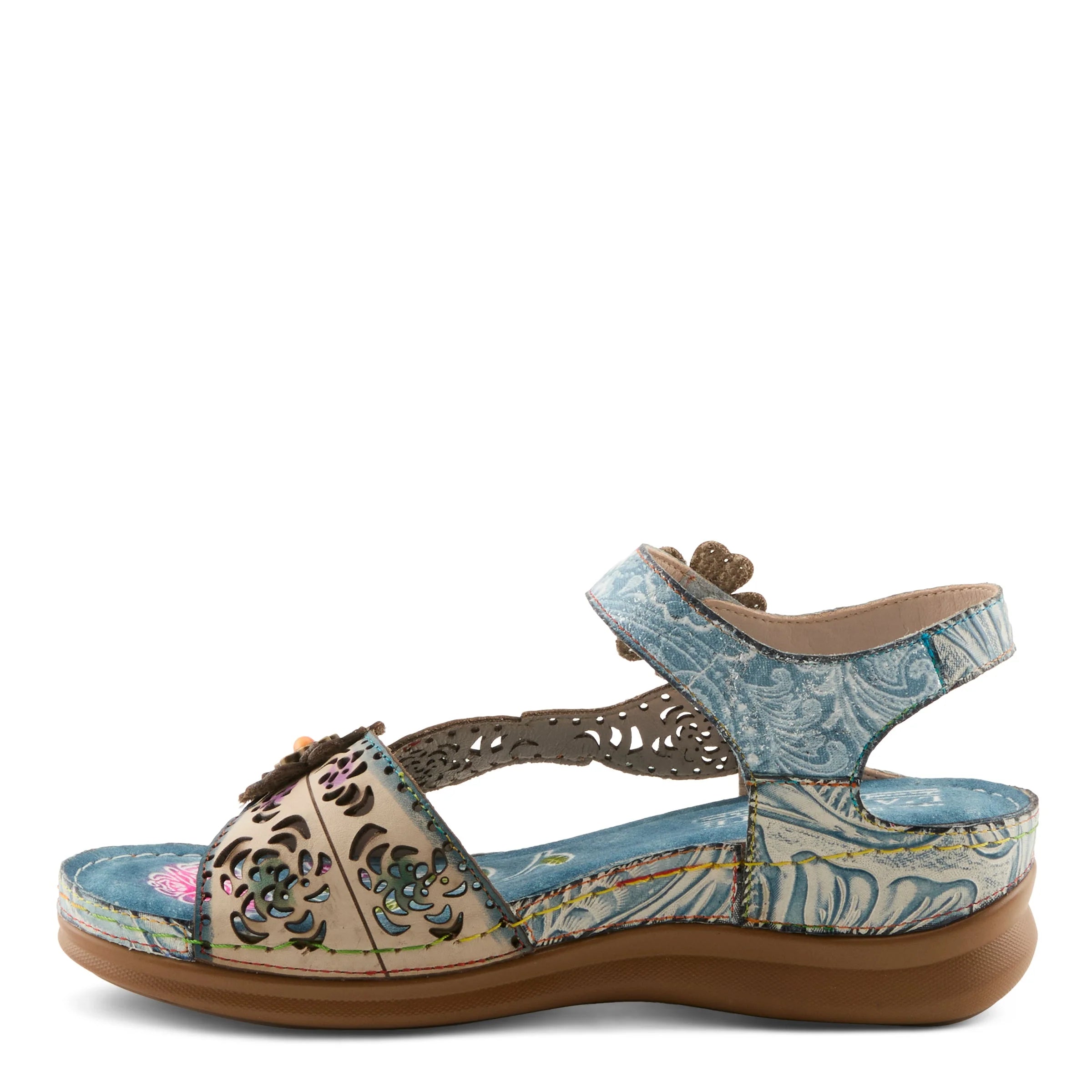 Multicolored sandal with floral pattern on a white background