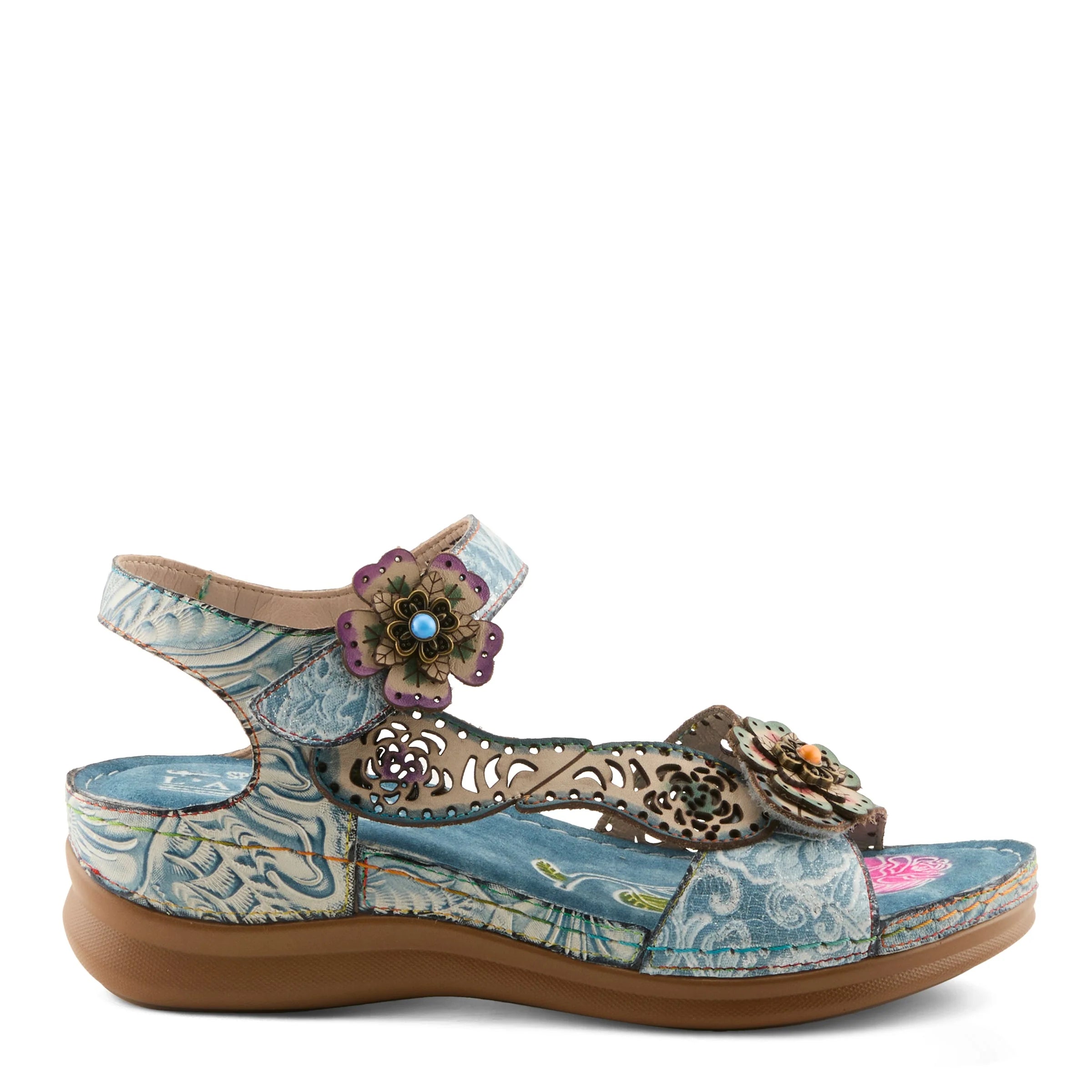 Multicolored sandal with floral design on a white background