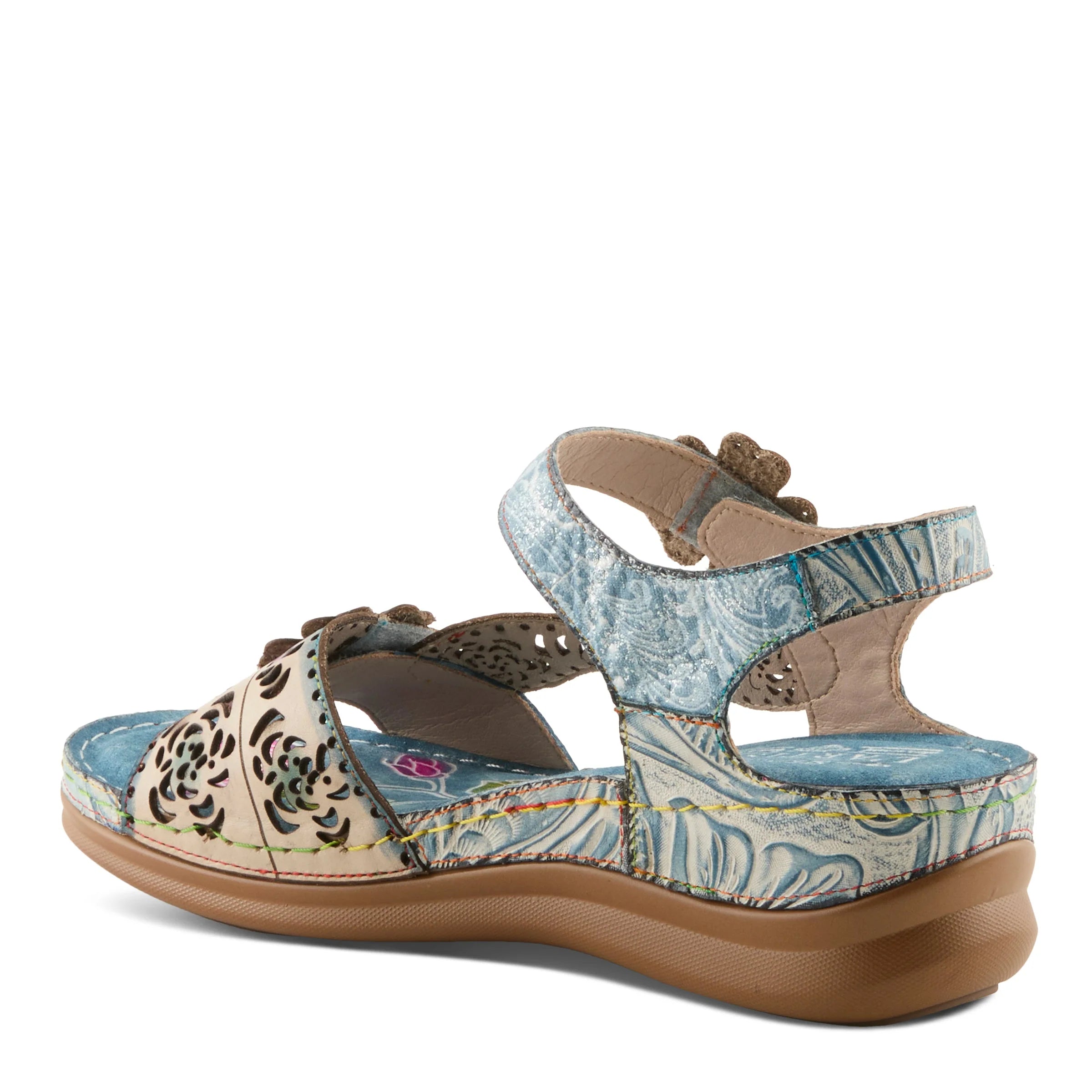 Multicolored sandal with floral pattern on a white background