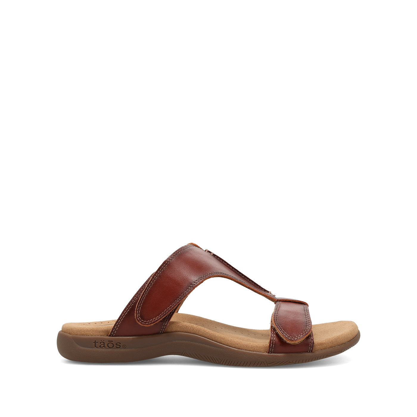 Brown sandal with a visible brand logo on a white background