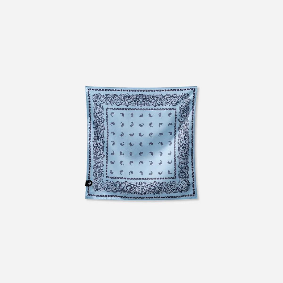 Blue bandana with black patterns on a white background