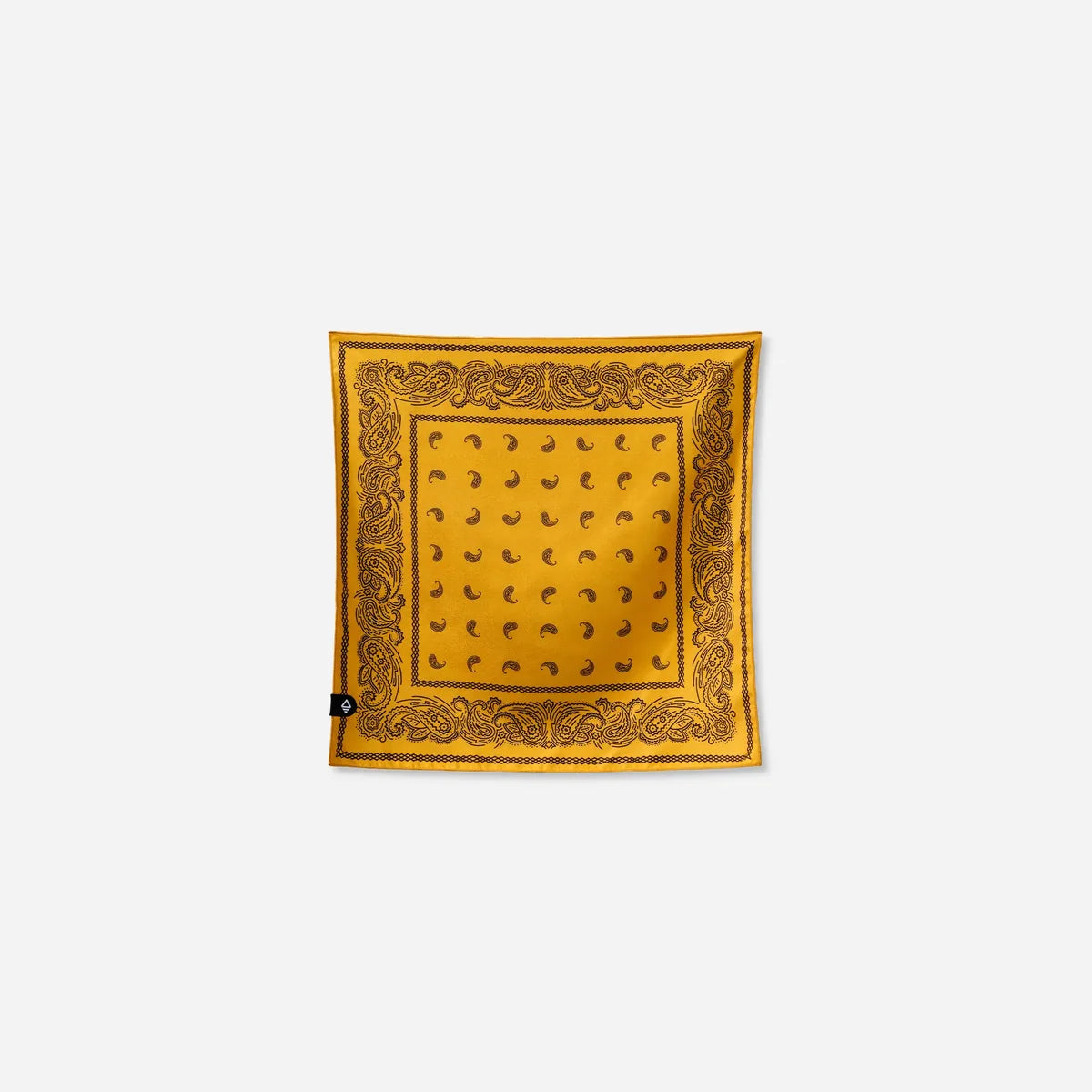 Yellow bandana with intricate patterns on a white background