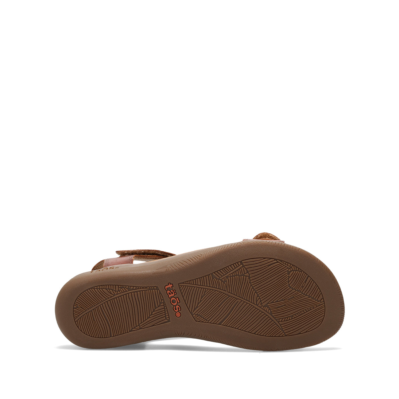 Brown sandal sole with brand logo on a white background