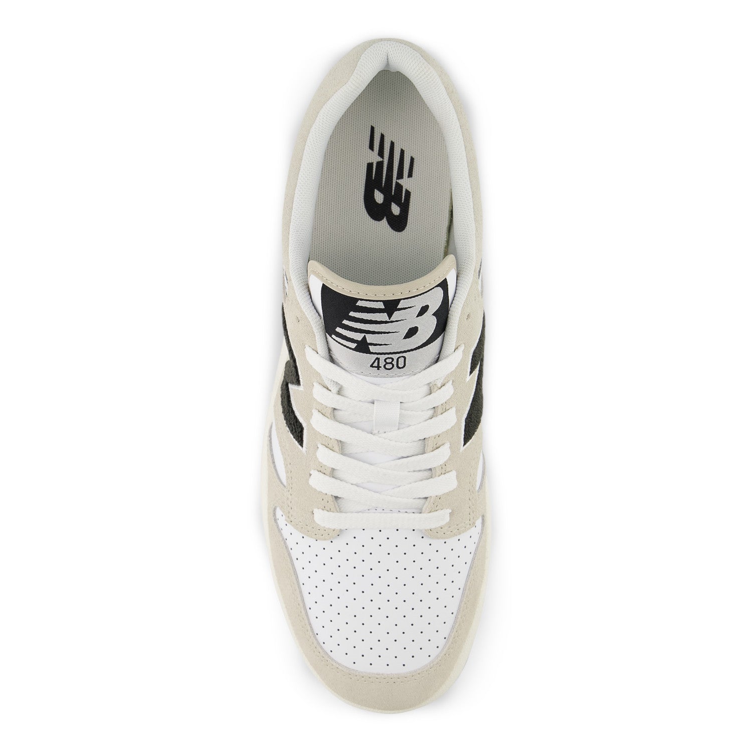 White sneaker with black accents on a white background