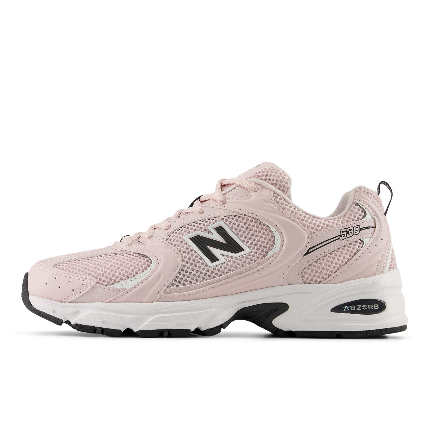 Pink running shoe with New Balance logo on a white background