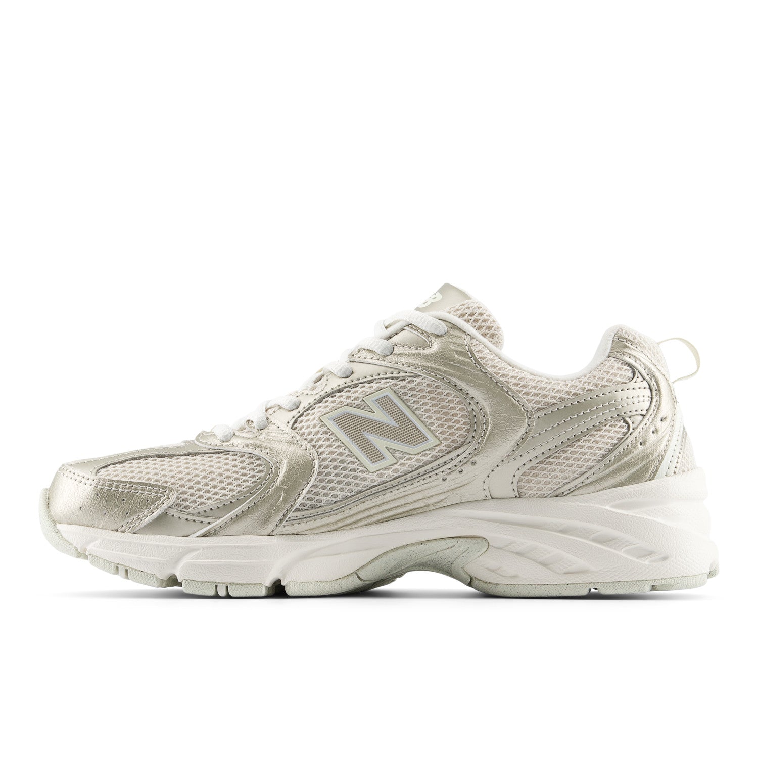 White sneaker with New Balance logo on a white background