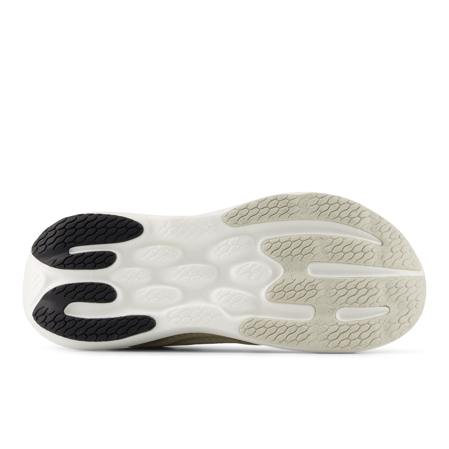 Close-up of a shoe sole with black and white design on a white background