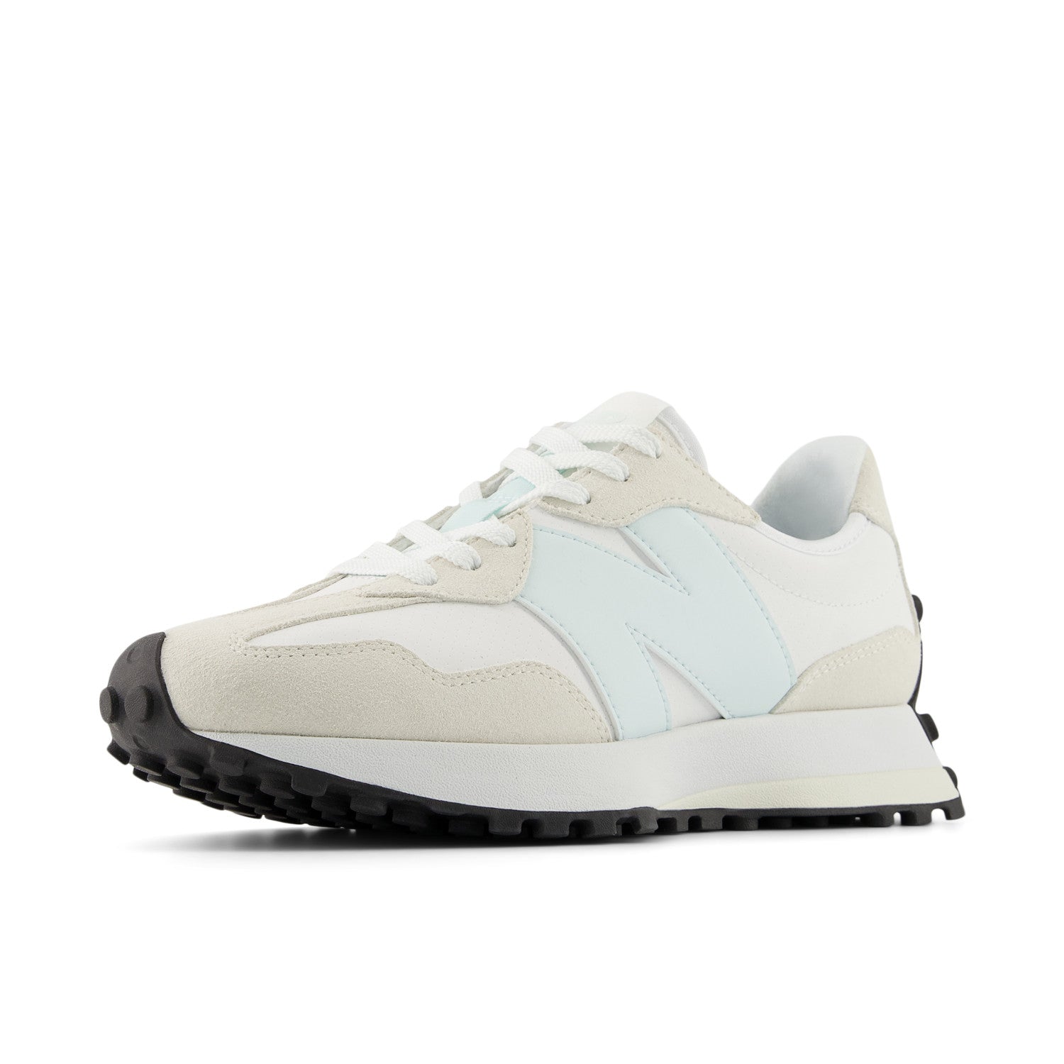 Beige and light blue sneaker on a white background