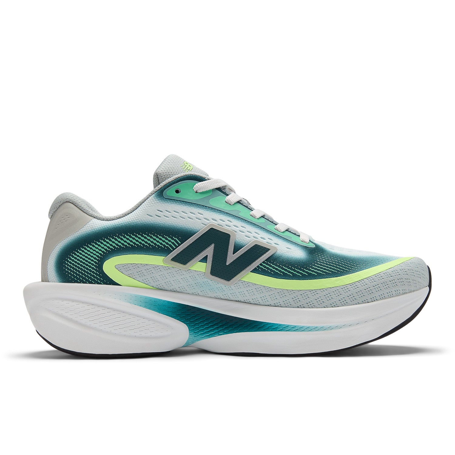 Blue and gray running shoe with New Balance logo on a white background
