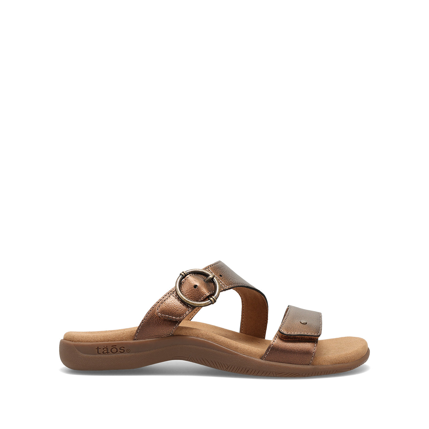 Brown sandal with a buckle on a white background