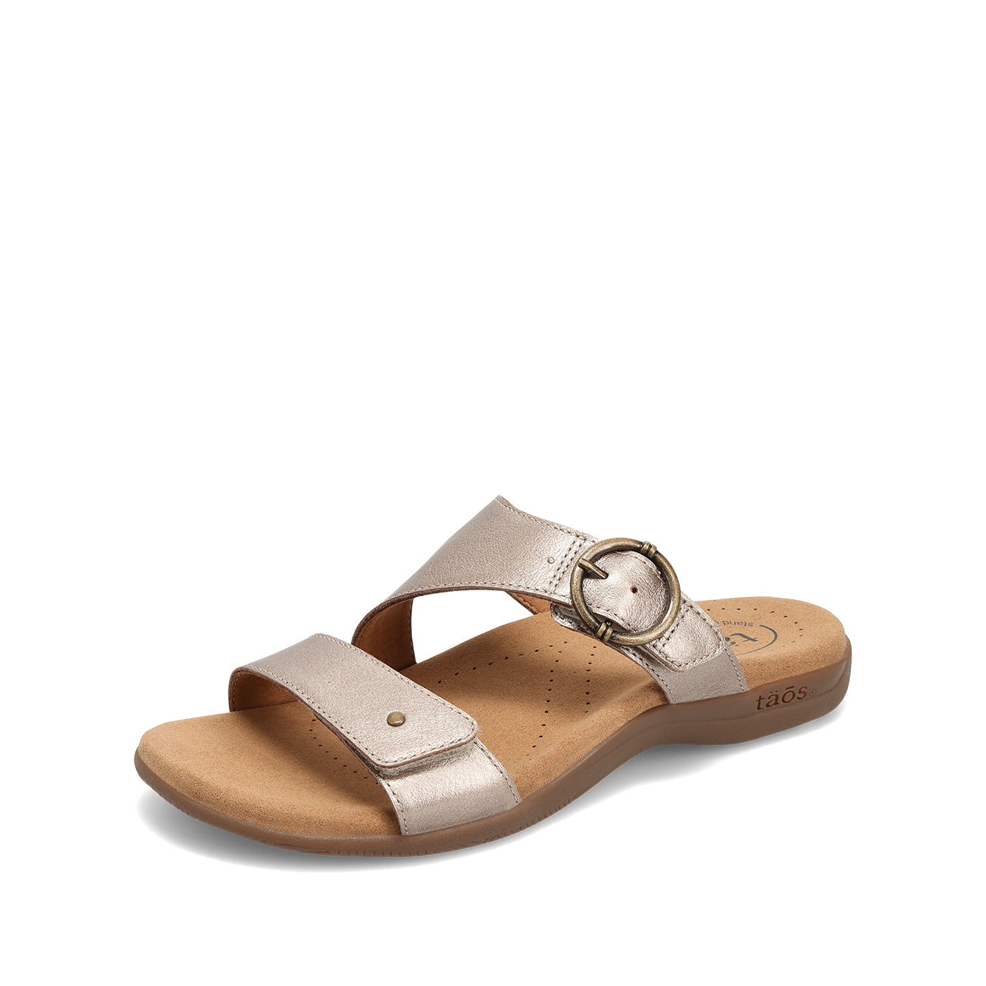 Beige sandal with a buckle on a white background