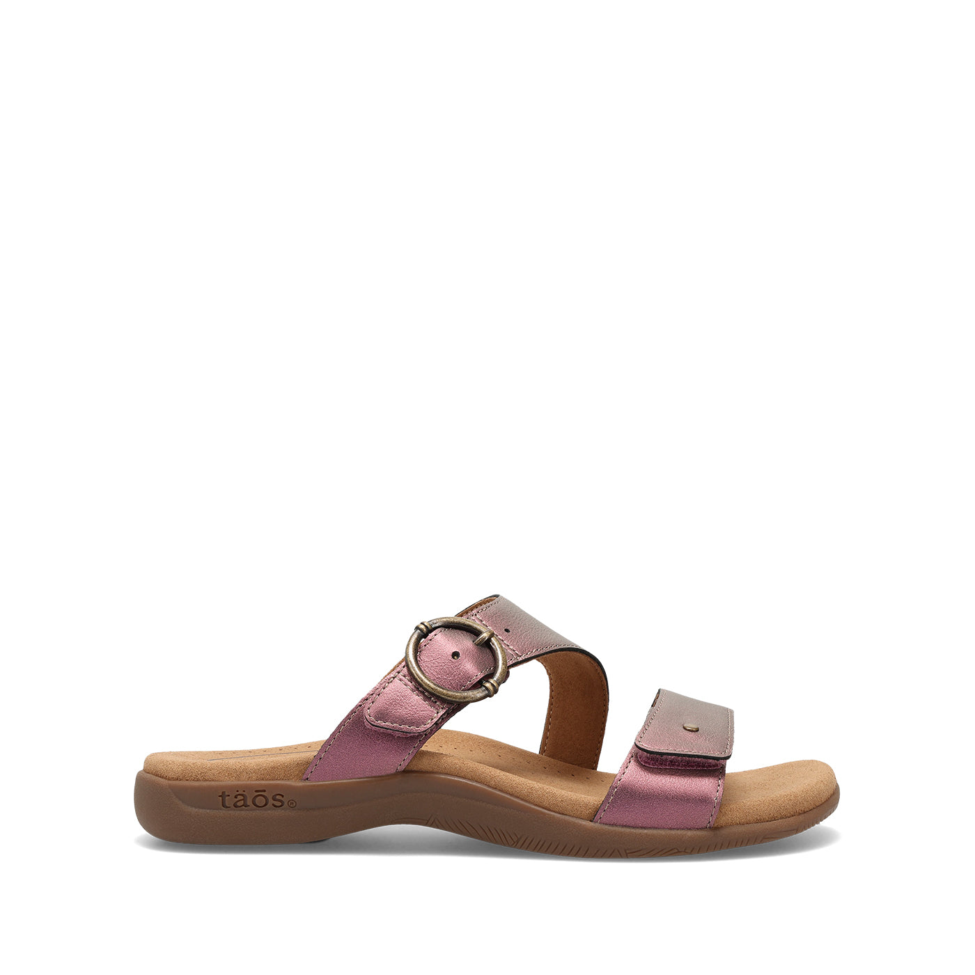 Pink sandal with brown sole on a white background