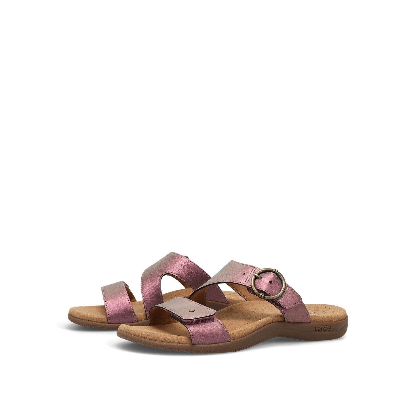 Pink sandals with a wooden sole on a white background