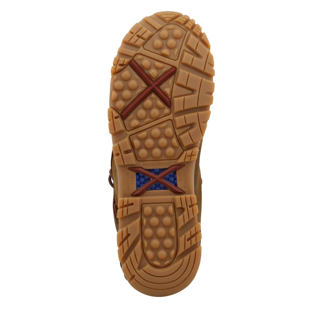 Brown sole of a shoe with tread pattern on a white background