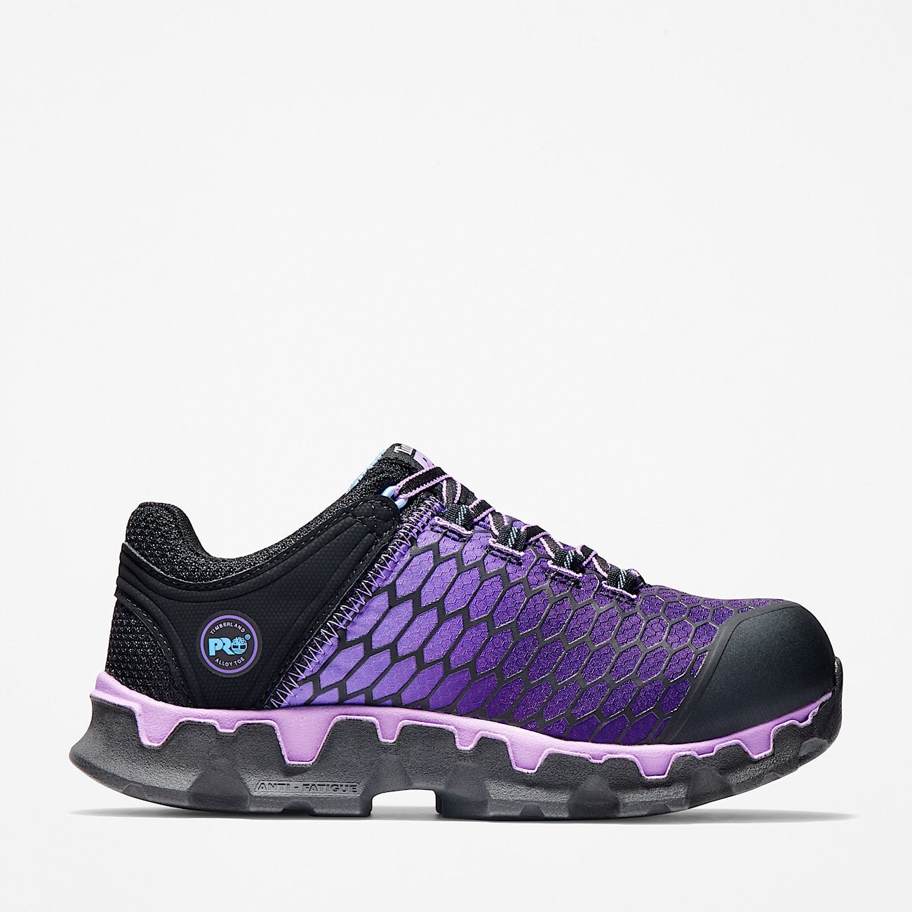 Purple and black athletic shoe on a white background