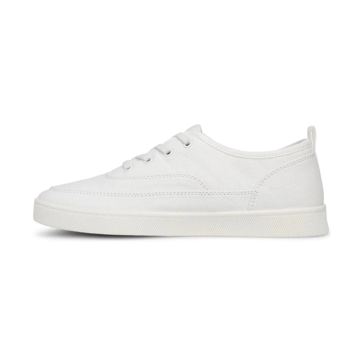 White athletic shoe with black pattern on a white background
