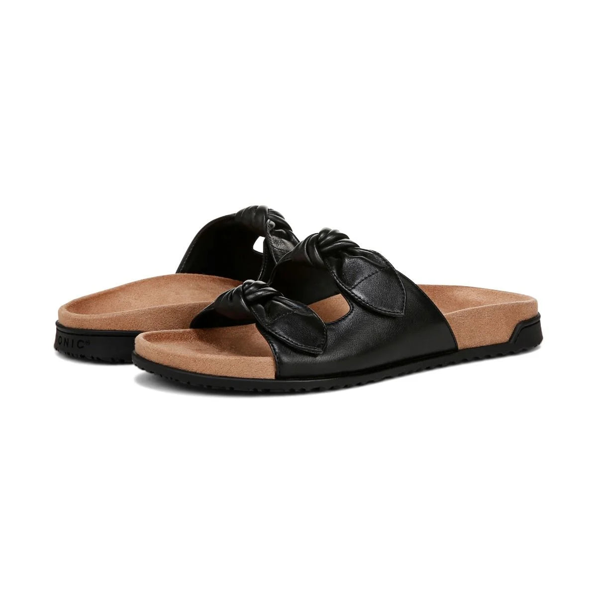 Black sandals with a wooden sole on a white background
