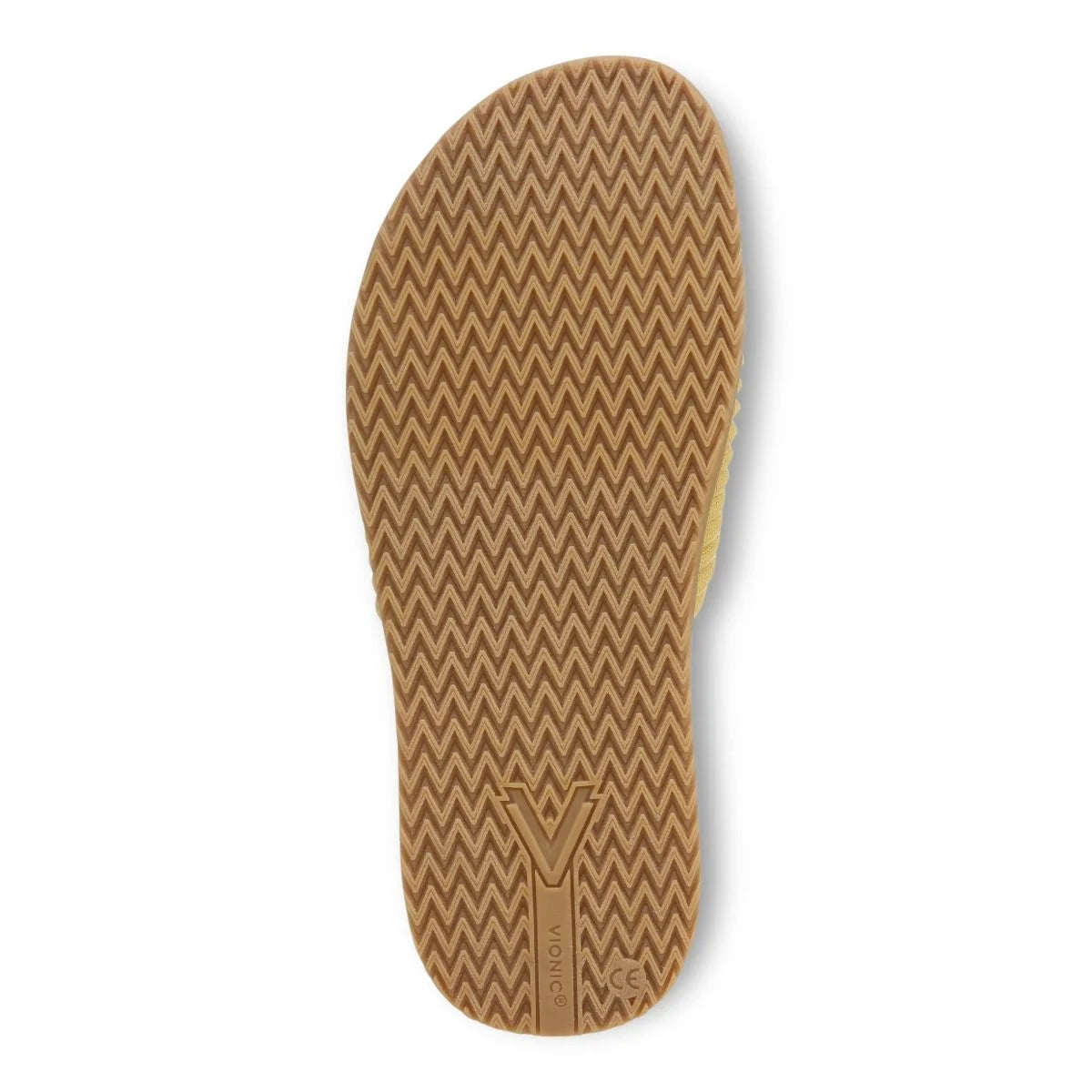 Brown zigzag patterned shoe sole with a brand logo on a white background