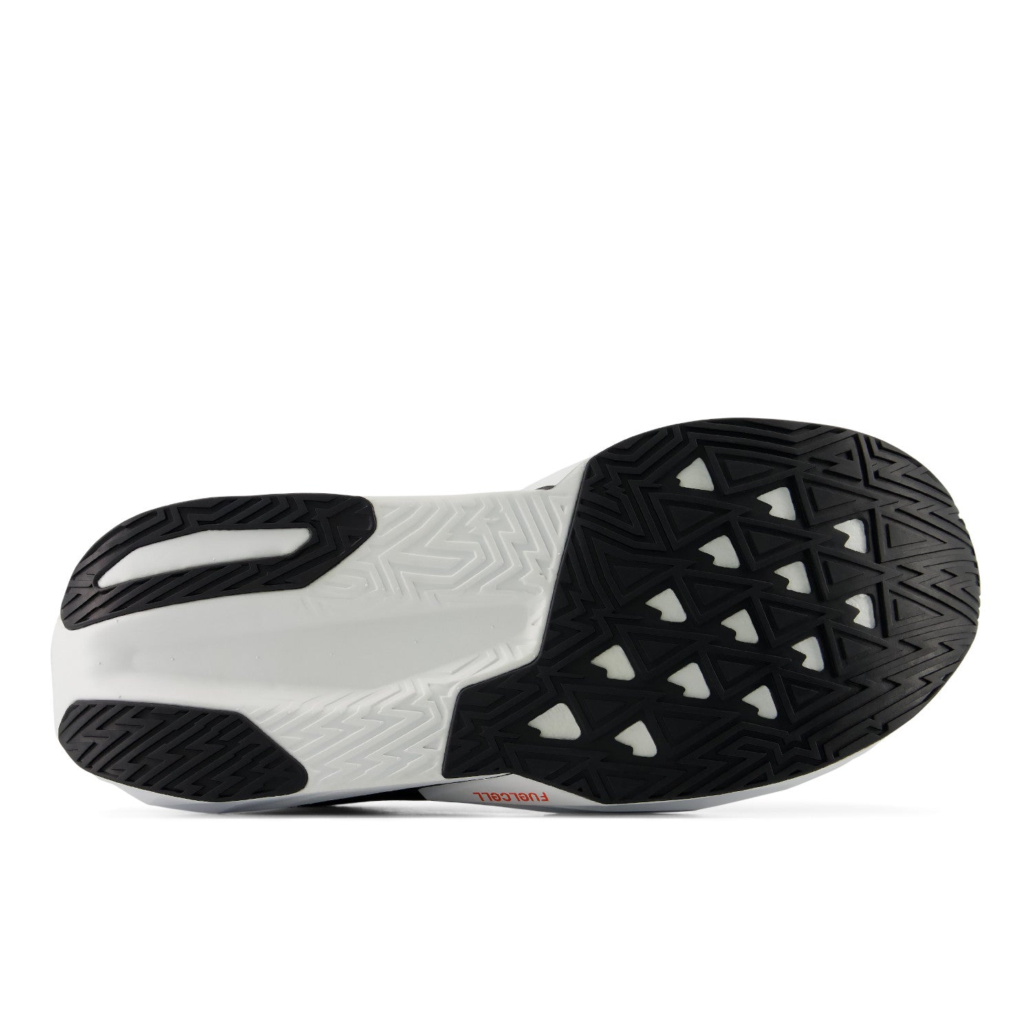 Close-up of a shoe sole with black and white pattern on a white background