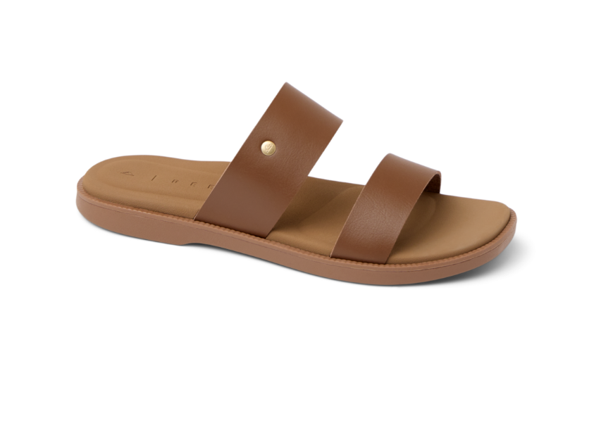 Brown sandal with two straps on a white background