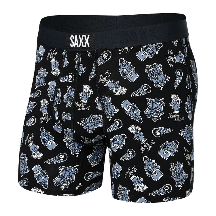 Men's Saxx Ultra Super Soft Boxer Brief Design: Lucky Devil Black