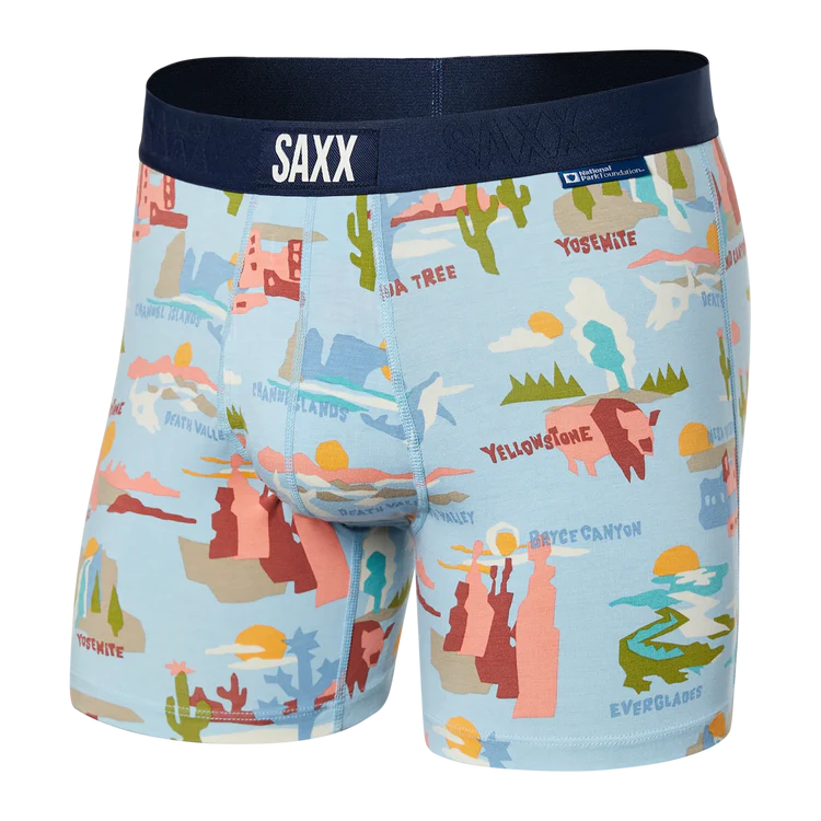 Men's Saxx Ultra Super Soft Boxer Brief Pattern: Park Tour Guide Blue