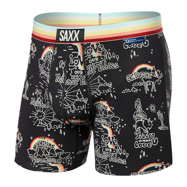 Men's Saxx Vibe Super Soft Boxer Brief Pattern: Park Wanderlust/Multi Waistband