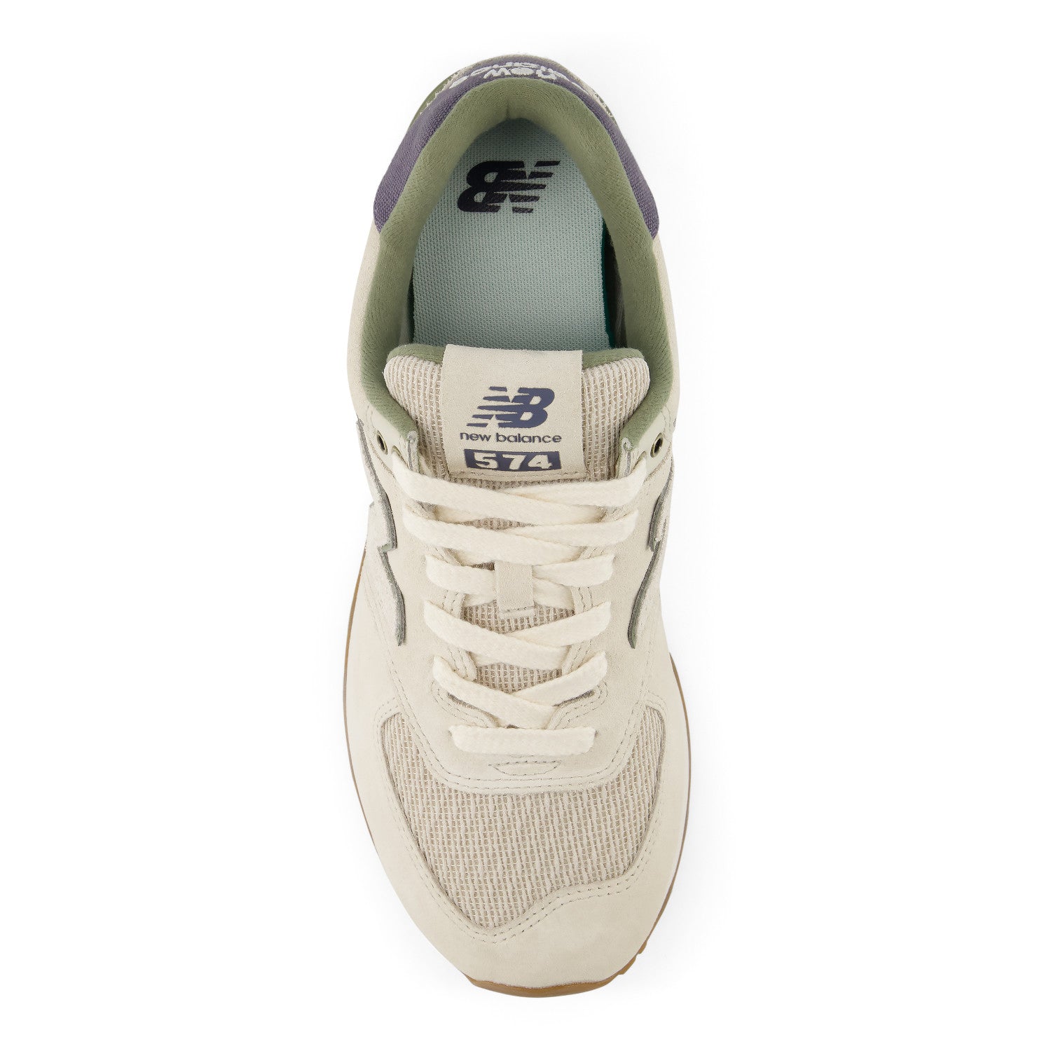 Beige sneaker with New Balance logo on a white background
