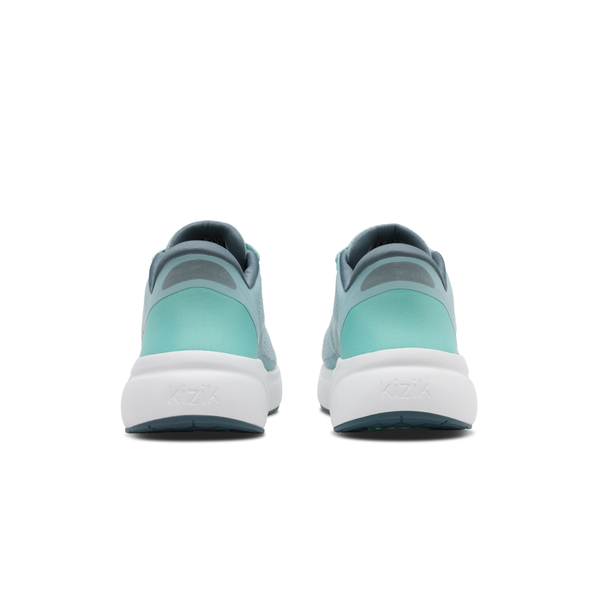 Pair of teal and gray sneakers on a white background