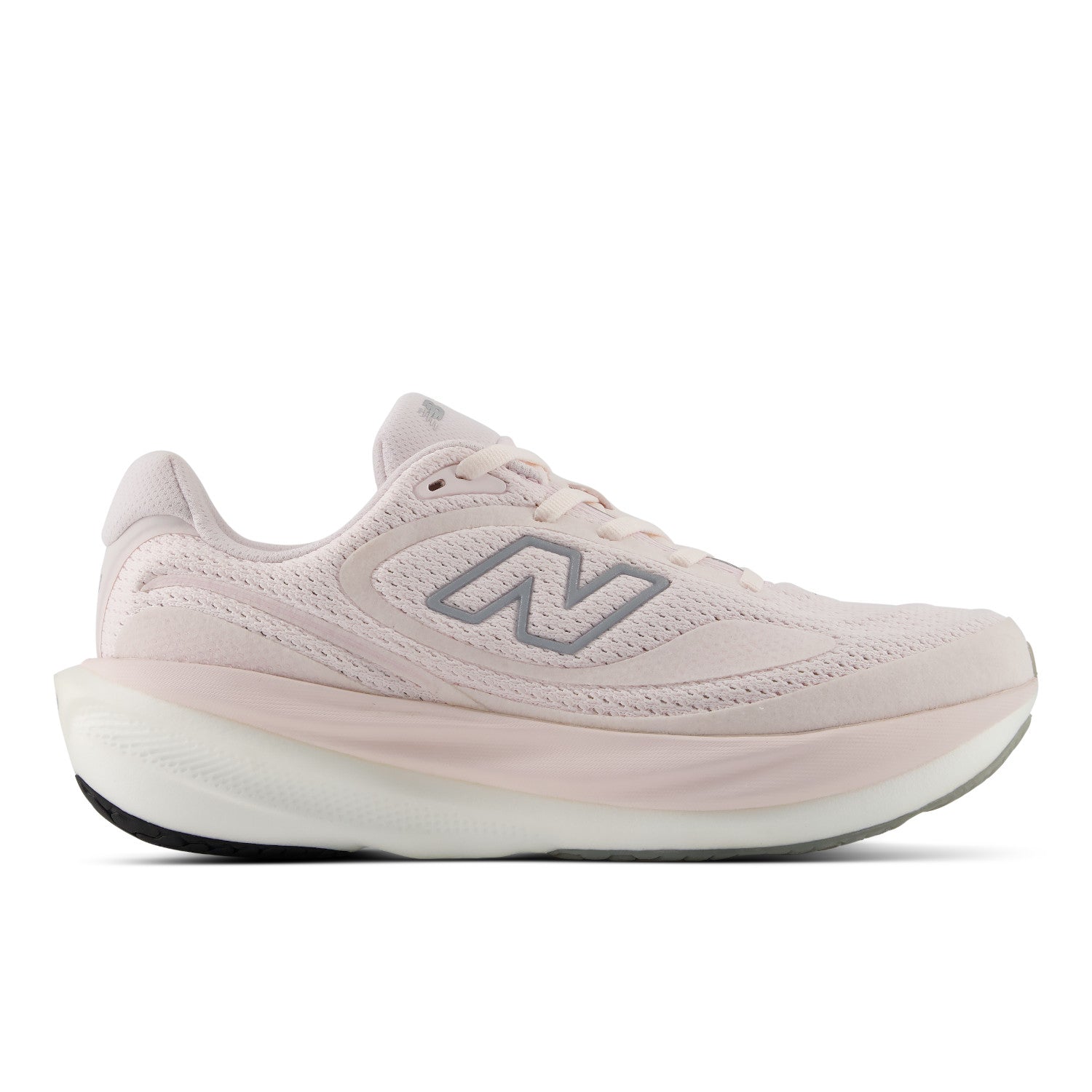 Pink running shoe with New Balance logo on a white background